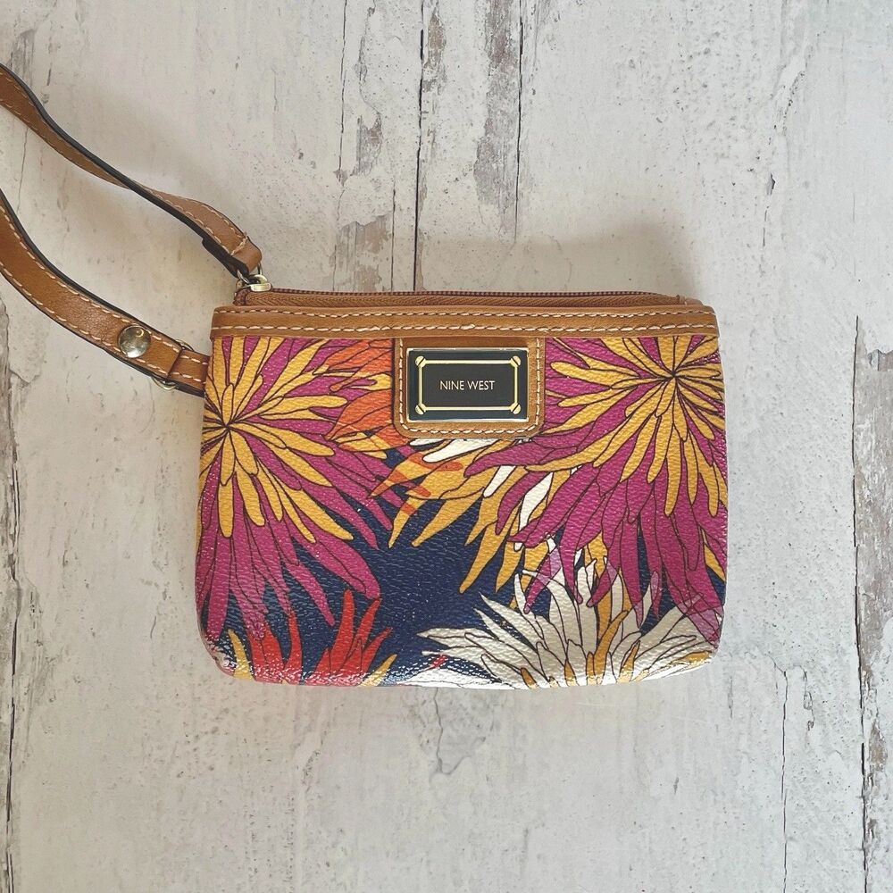 Nine West Floral Wristlet ~ Small Accessory Bag / Wallet, Coin Purse, Pink